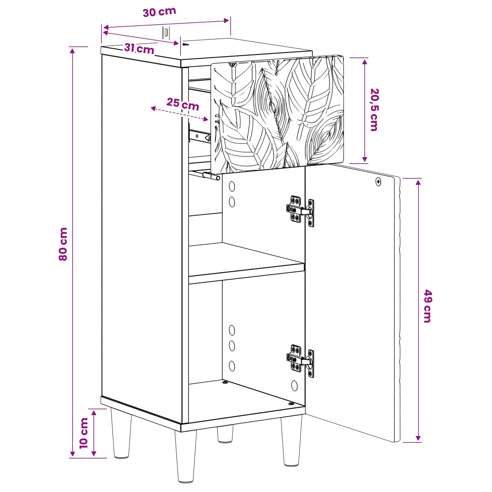 Bathroom Storage Cabinet White Slim 30x31x80cm