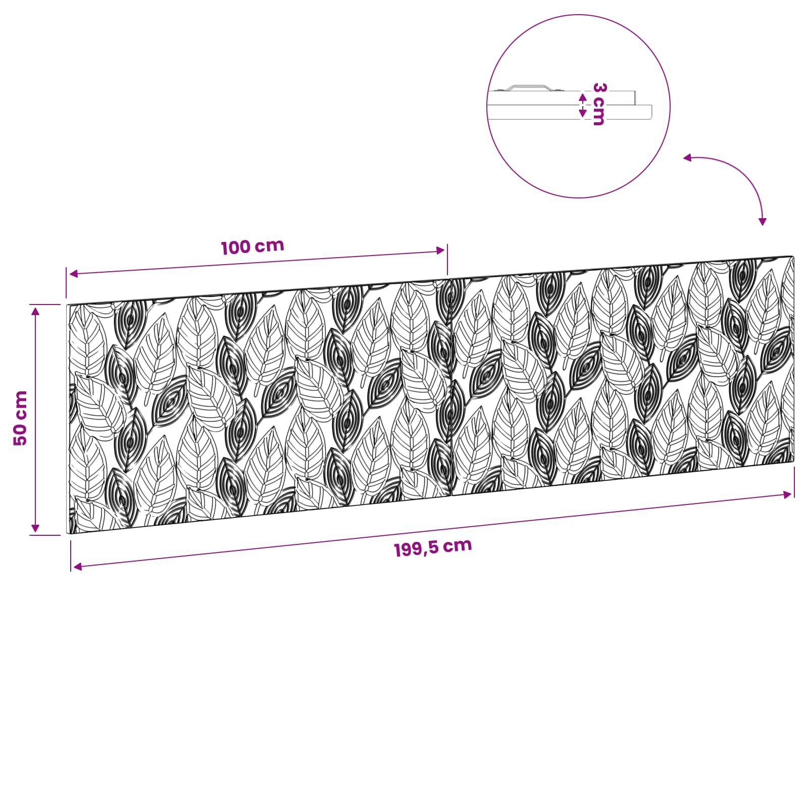 Wall Headboard Engineered Wood 200 cm x 3 cm x 50 cm