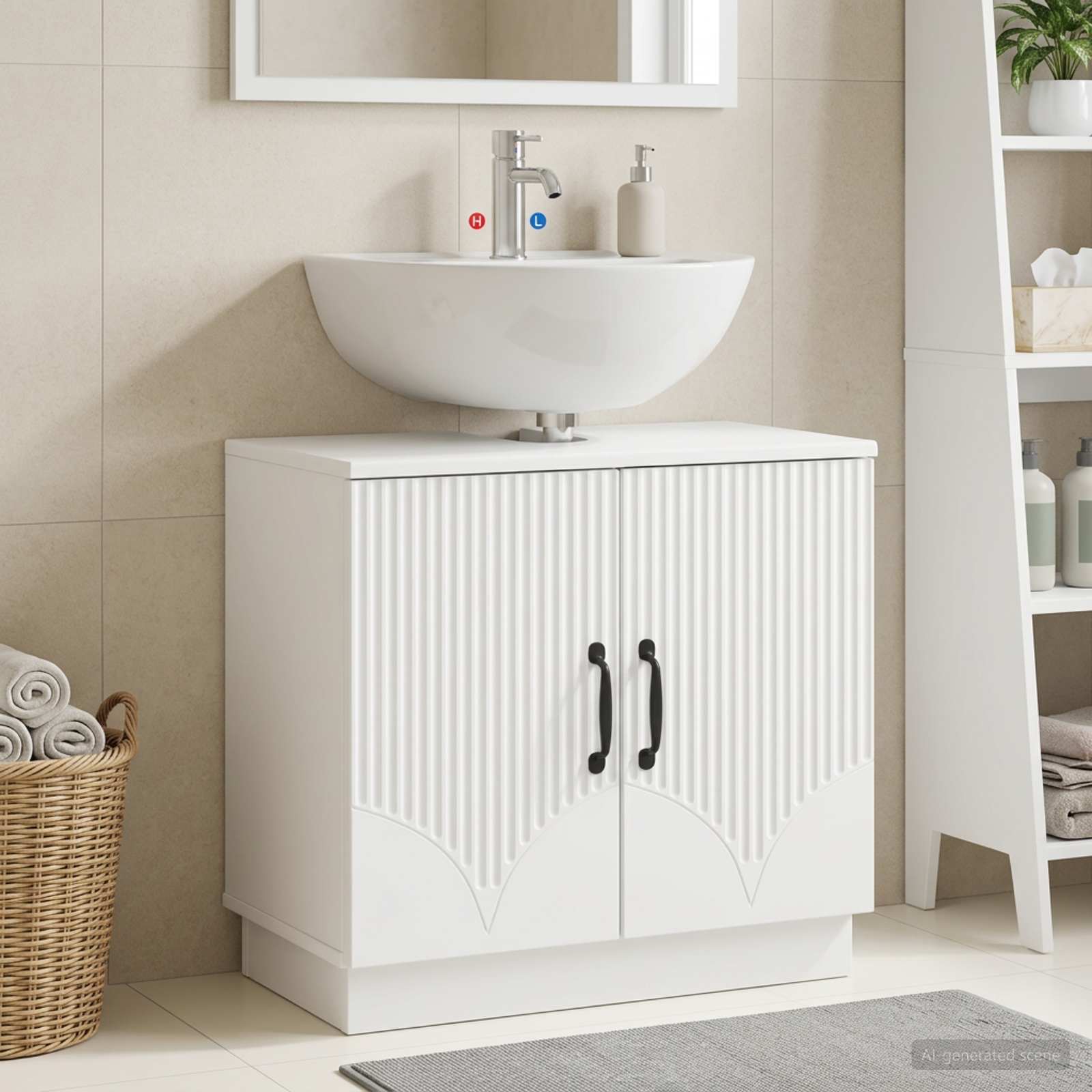 Bathroom Sink Cabinet White Modern 59.5x31.5x56cm