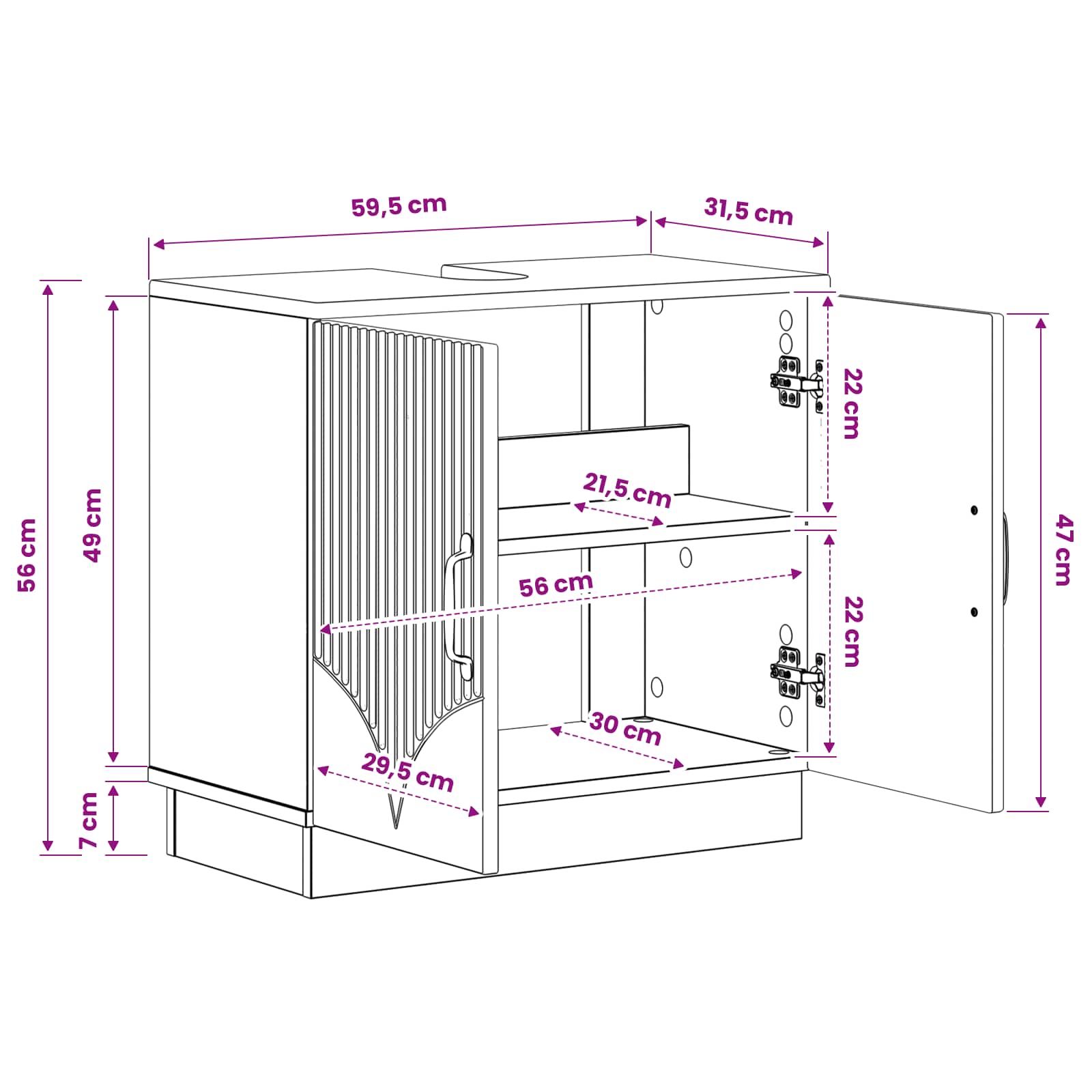 Bathroom Sink Cabinet White Modern 59.5x31.5x56cm