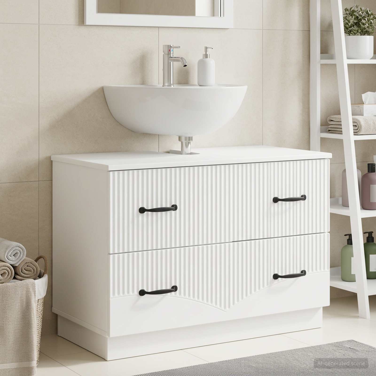 Bathroom Sink Cabinet White Modern 82 cm x 41 cm x 56 cm