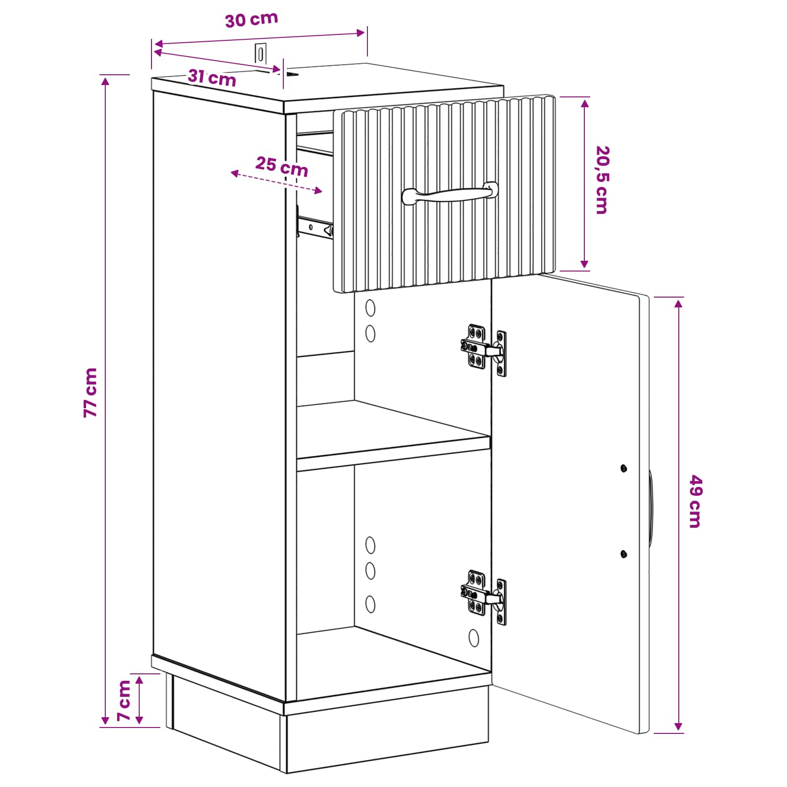 Bathroom Storage Cabinet White Slim 30x31x77cm