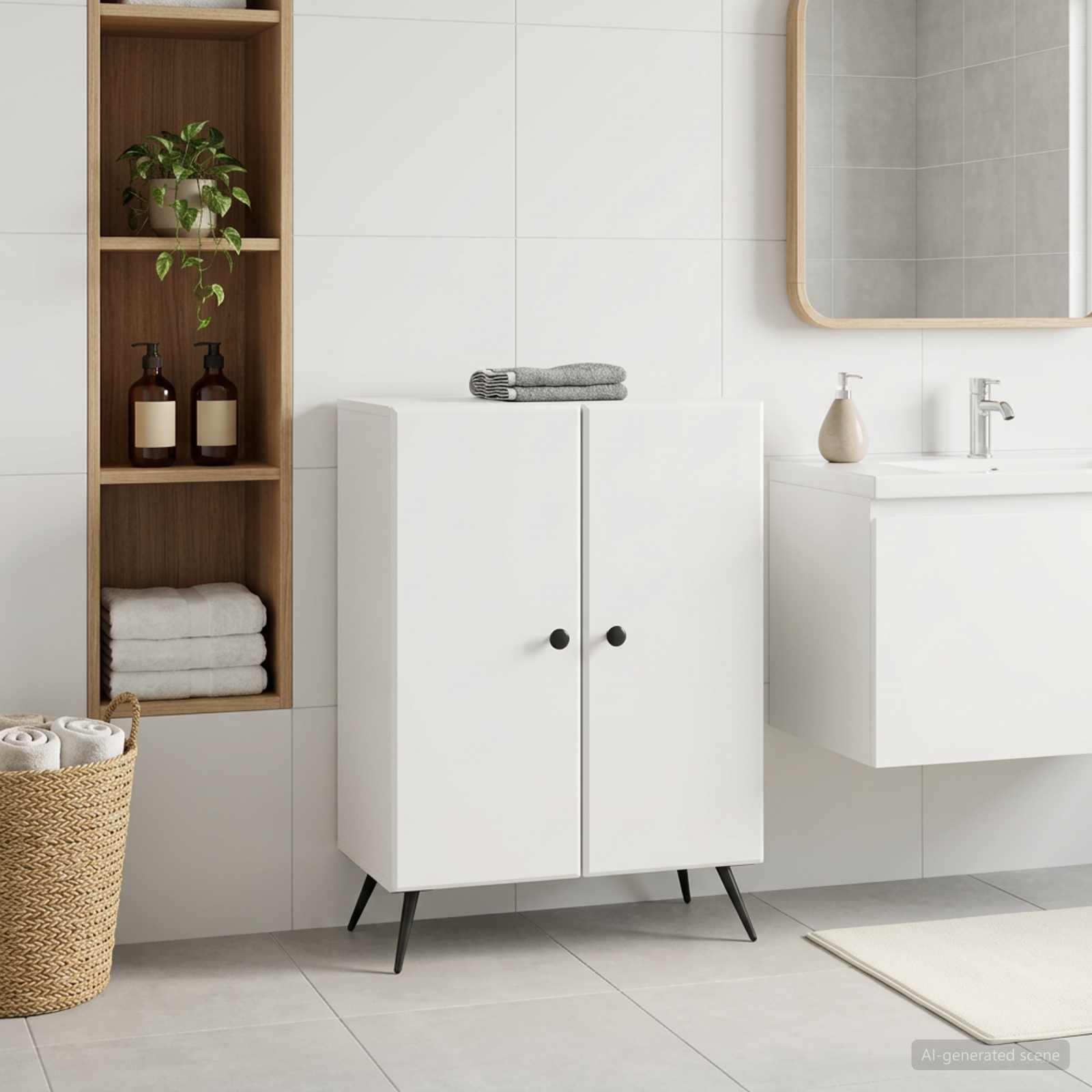 Bathroom Storage Cabinet White Modern 59.5x31x80cm