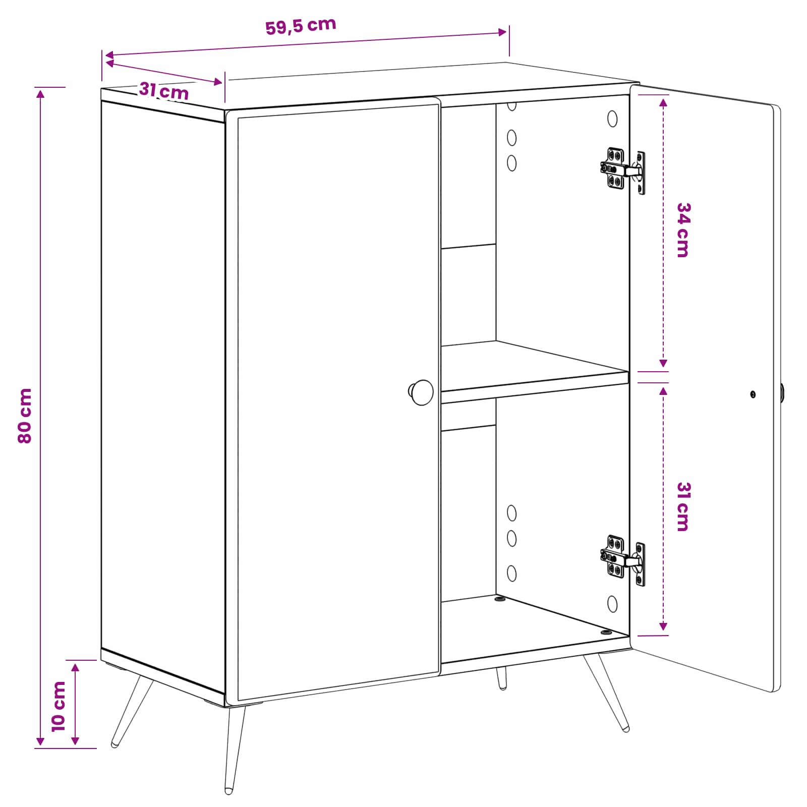Bathroom Storage Cabinet White Modern 59.5x31x80cm