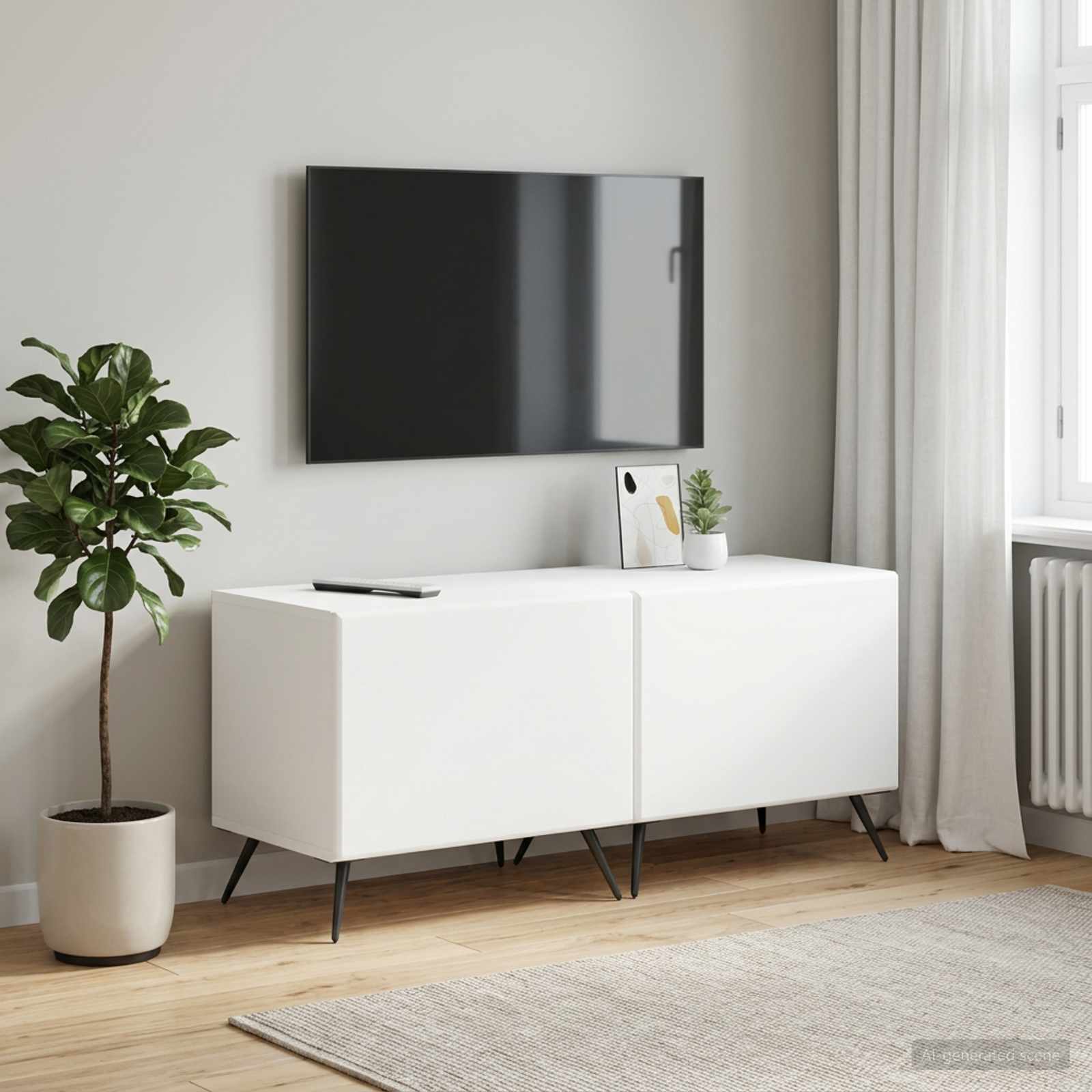 Modern TV Cabinet White Wood 49x35x43cm