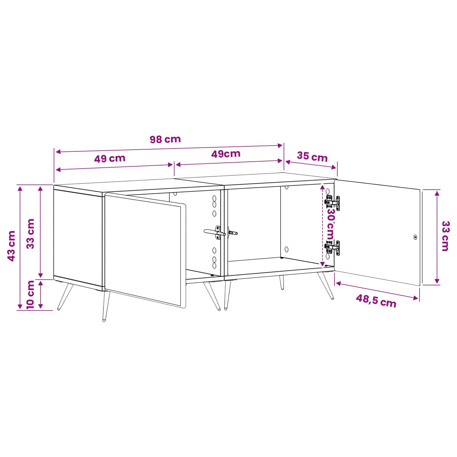 Modern TV Cabinet White Wood 49x35x43cm
