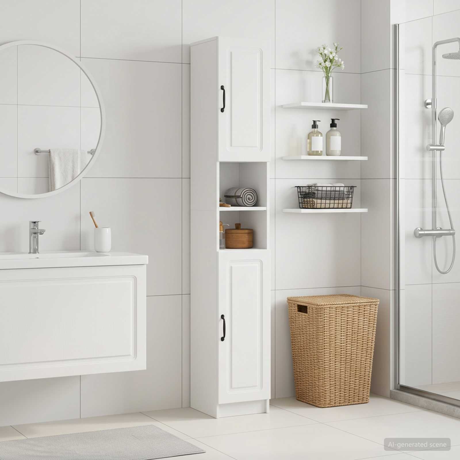 Bathroom Cabinet White Storage 30x31x187cm