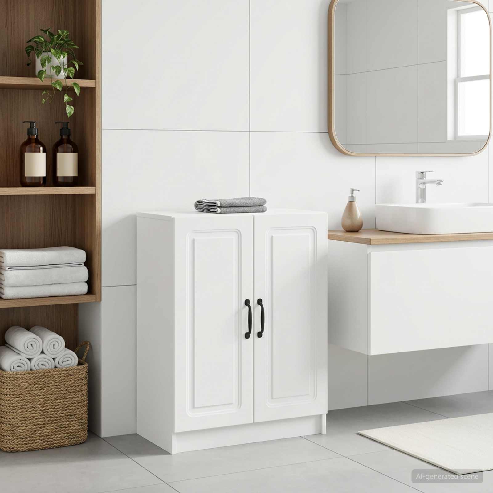 Bathroom Storage Cabinet White Slimline 59.5x31x77cm