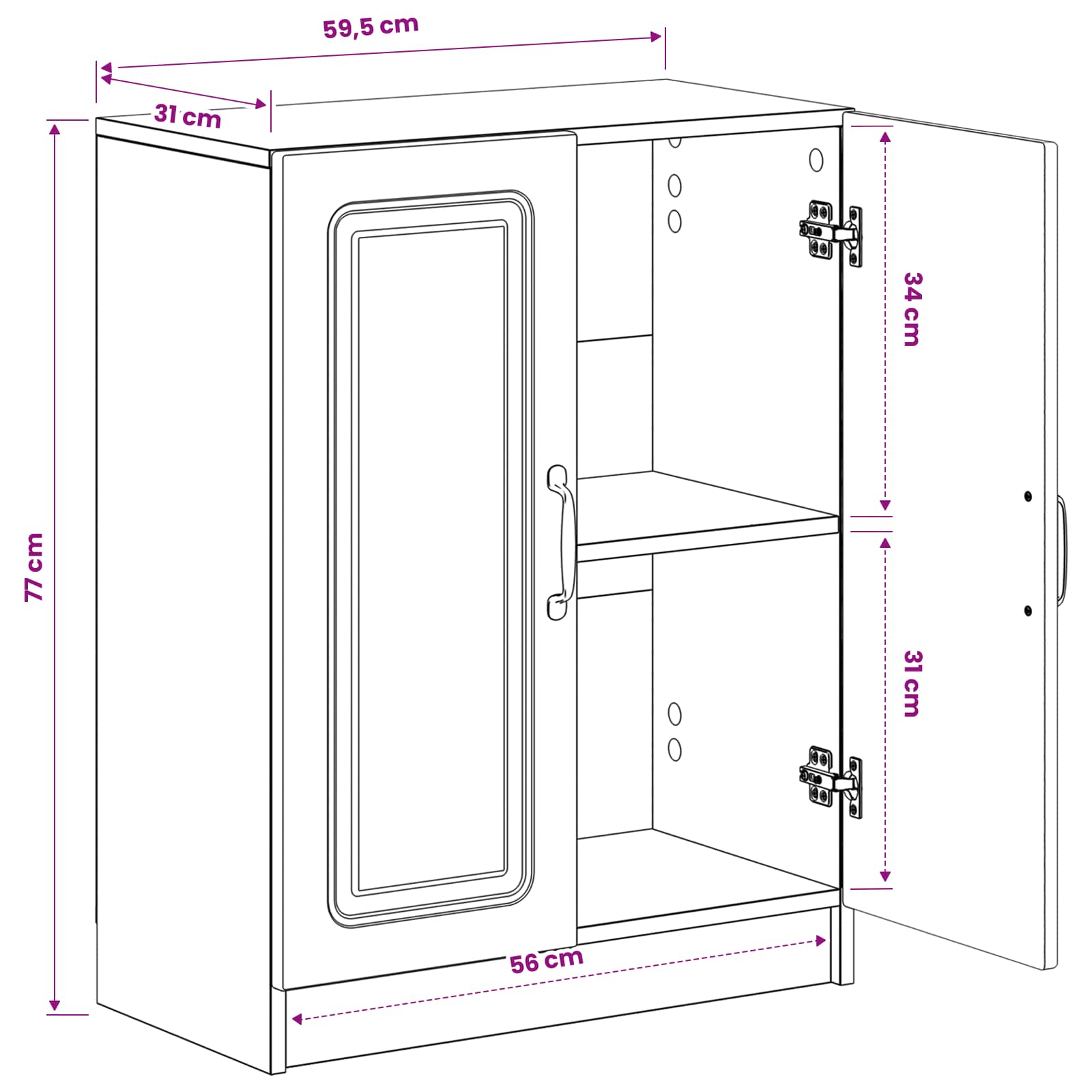 Bathroom Storage Cabinet White Slimline 59.5x31x77cm
