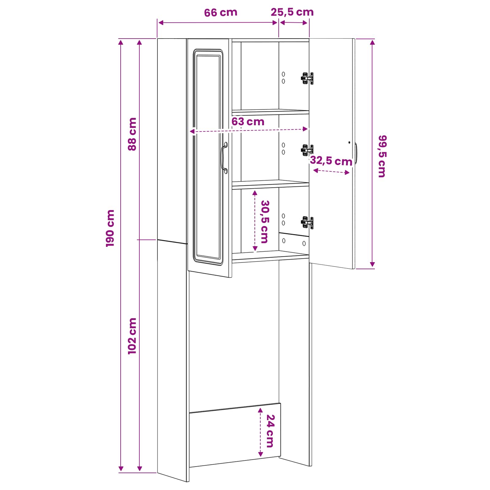 Bathroom Cabinet White Engineered 66 cm x 25.5 cm x 190 cm