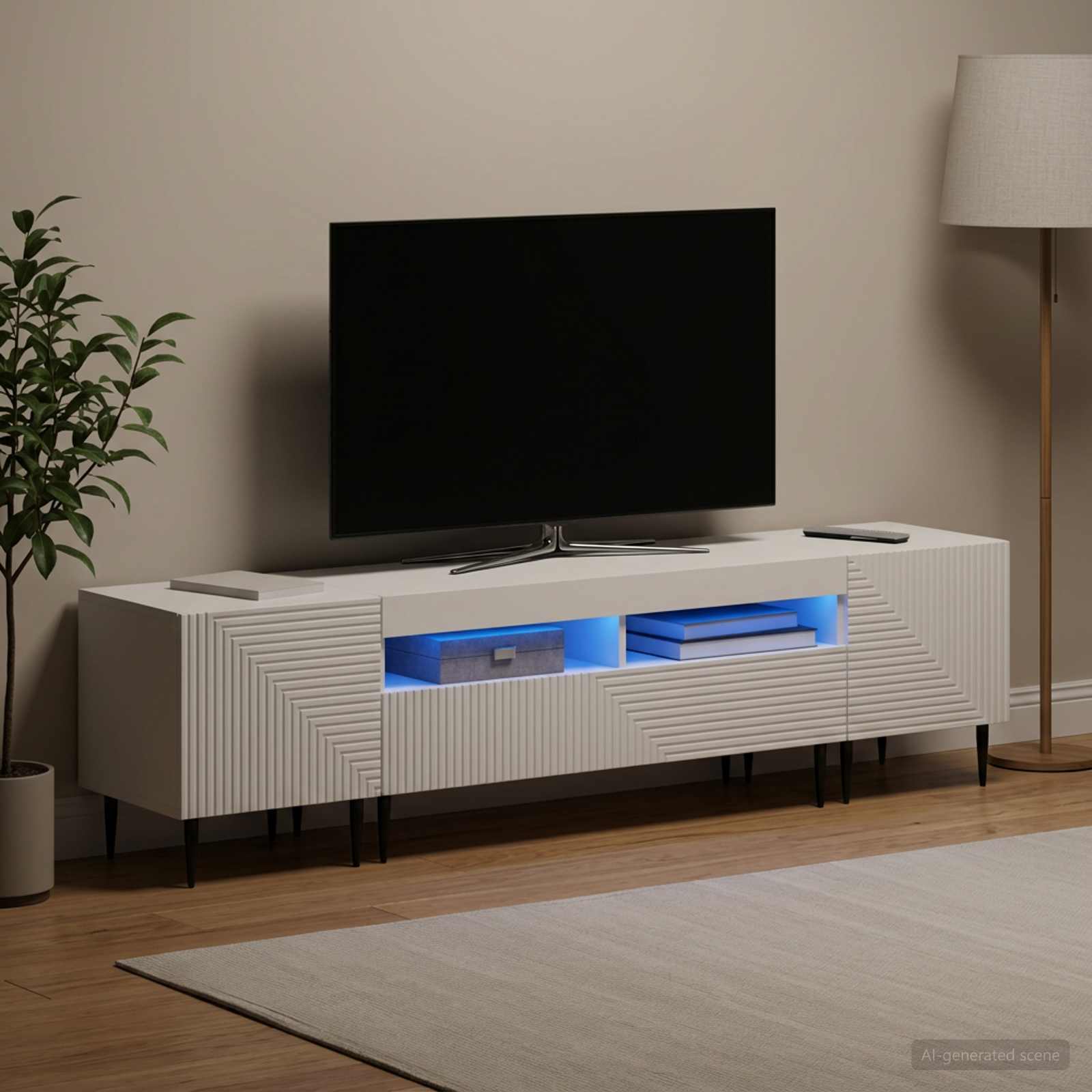 Modern TV Cabinet White Wood 98x35x43cm