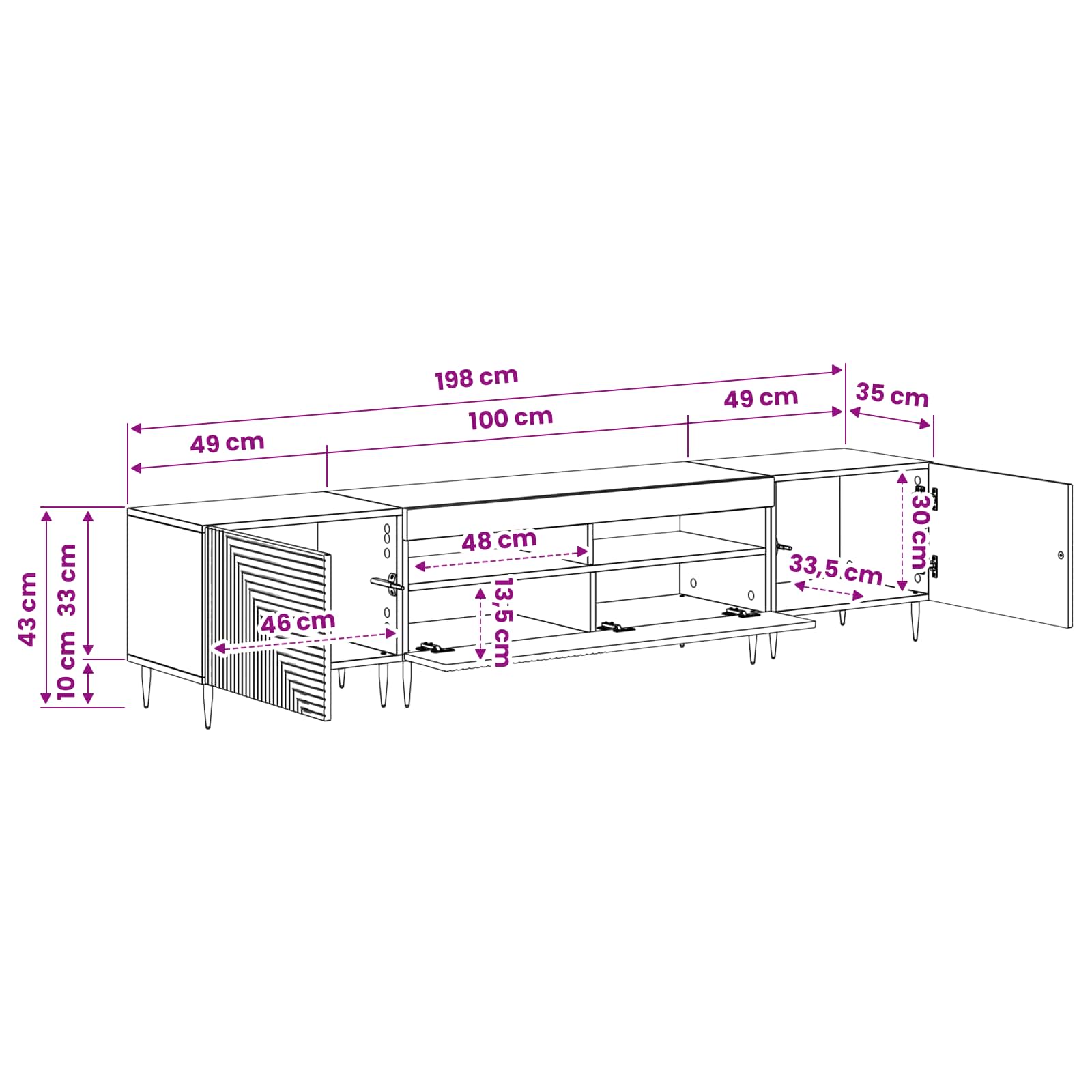Modern TV Cabinet White Wood 98x35x43cm