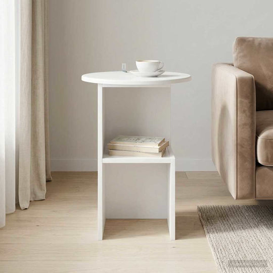 White Round Side Table Engineered Wood - Furniture > Tables > Accent Tables > Coffee Tables