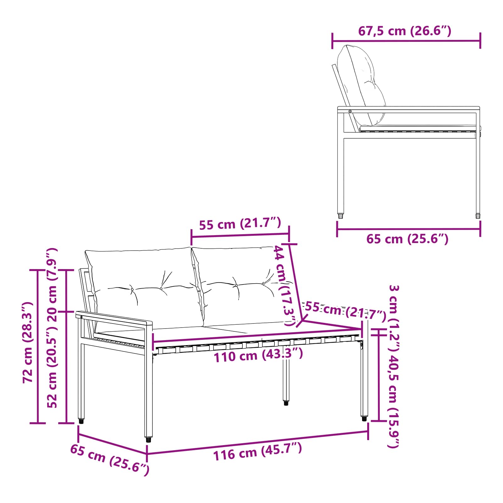 2-Seater Outdoor Poly Rattan Bench | Simpledeals