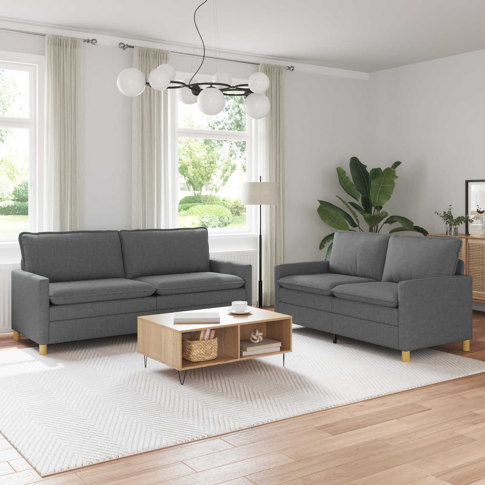 Grey Fabric Sofa Set 196x81x87.5cm