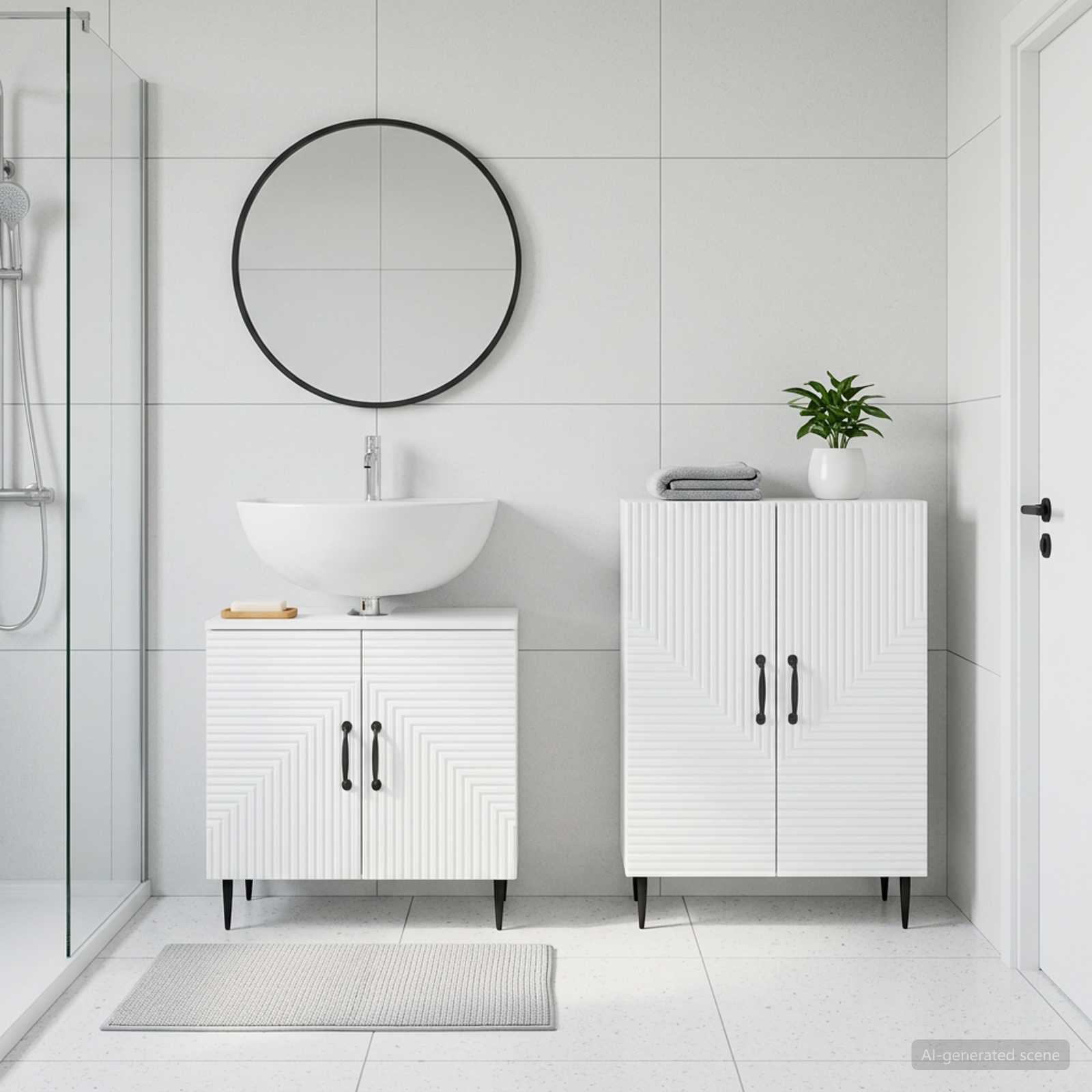 Bathroom Cabinet Set White Engineered Wood 59.5x31.5x59cm