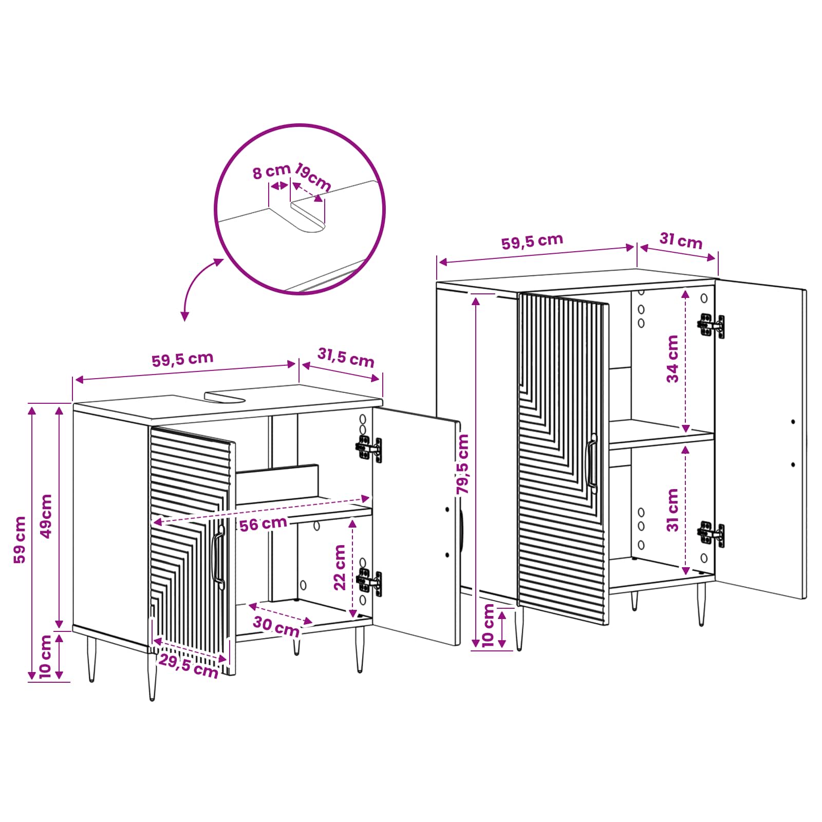 Bathroom Cabinet Set White Engineered Wood 59.5x31.5x59cm
