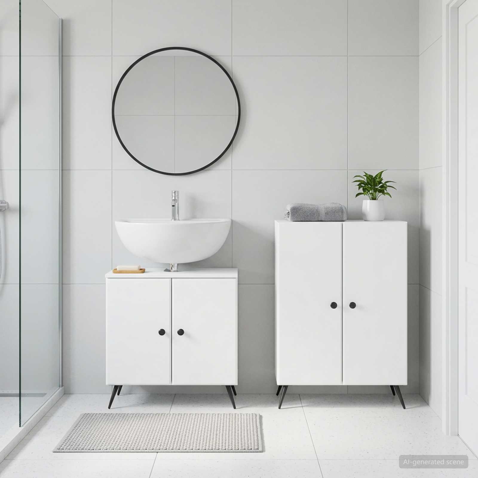 Bathroom Cabinet Set White Wood 59.5x31.5x59cm