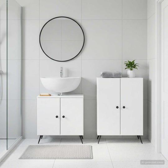 Bathroom Cabinet Set White Wood 59.5x31.5x59cm