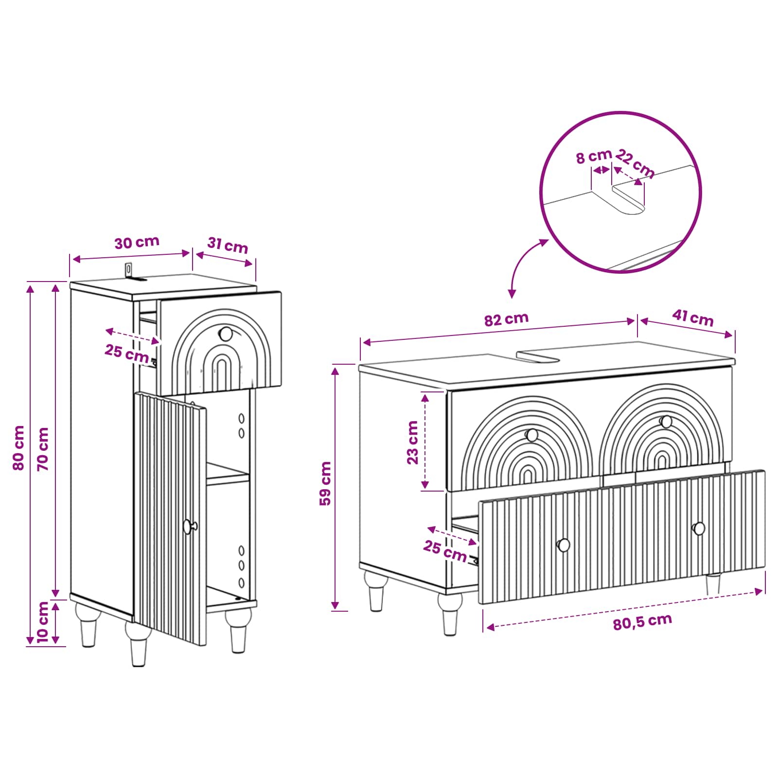 Bathroom Cabinet Set White Engineered Wood 82x41x59cm