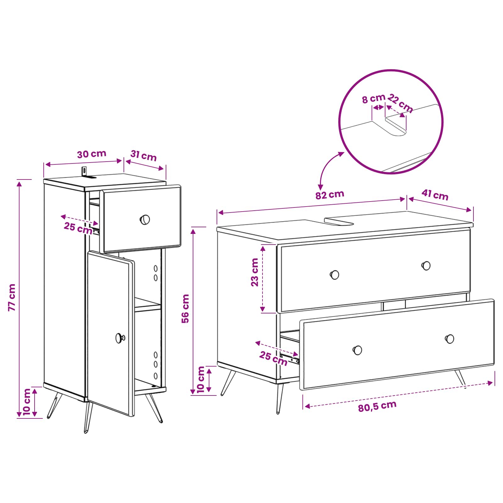 Bathroom Cabinet Set White Wood 82x41x59cm