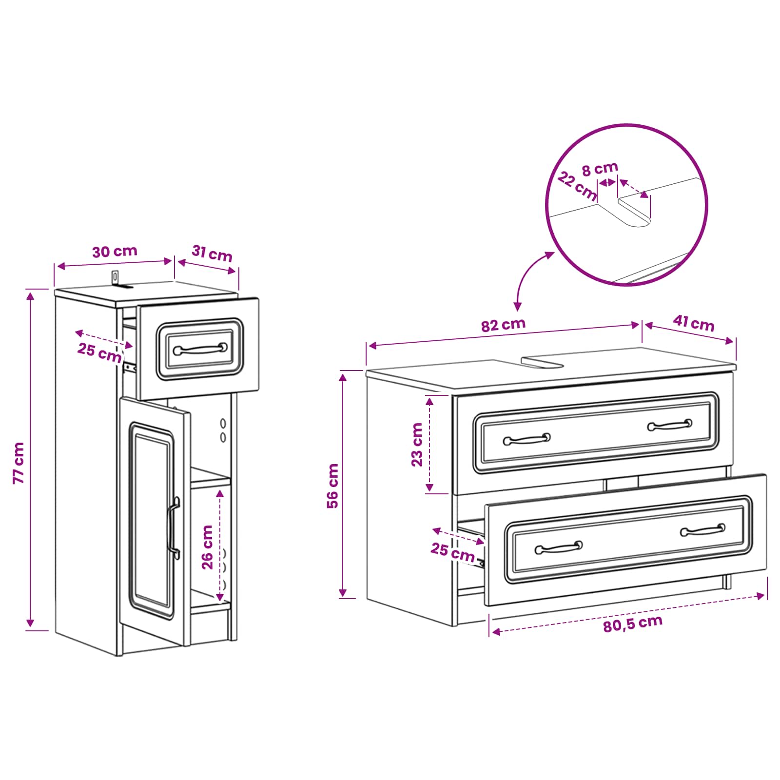 Bathroom Cabinet Set White Engineered 82x41x59cm