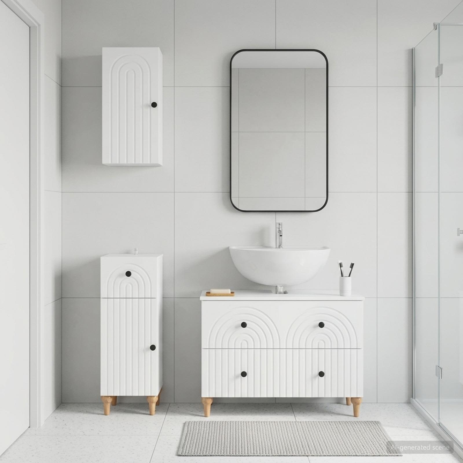 Bathroom Cabinet Set White Wood 30x31x80cm