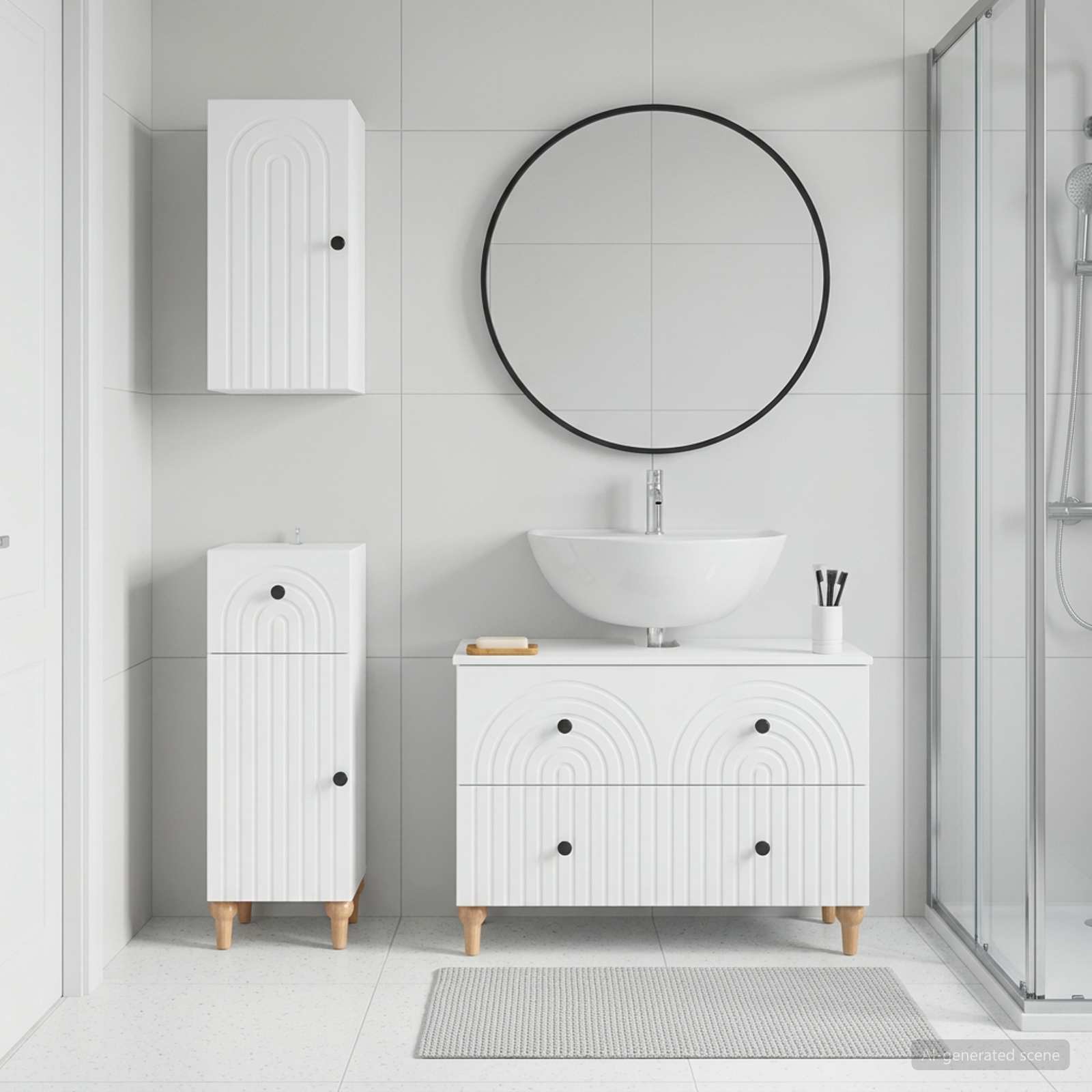 Bathroom Cabinet Set White Wood 30x31x80cm