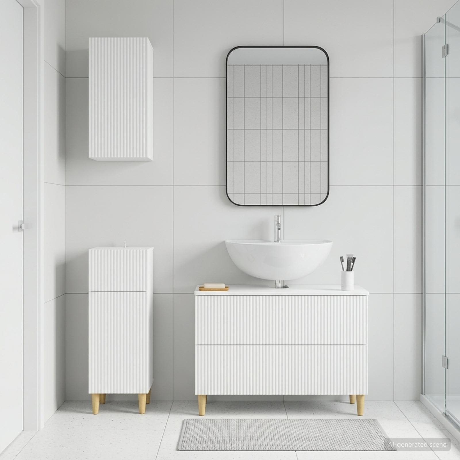 Bathroom Cabinet Set White Engineered Wood 30x31x80cm