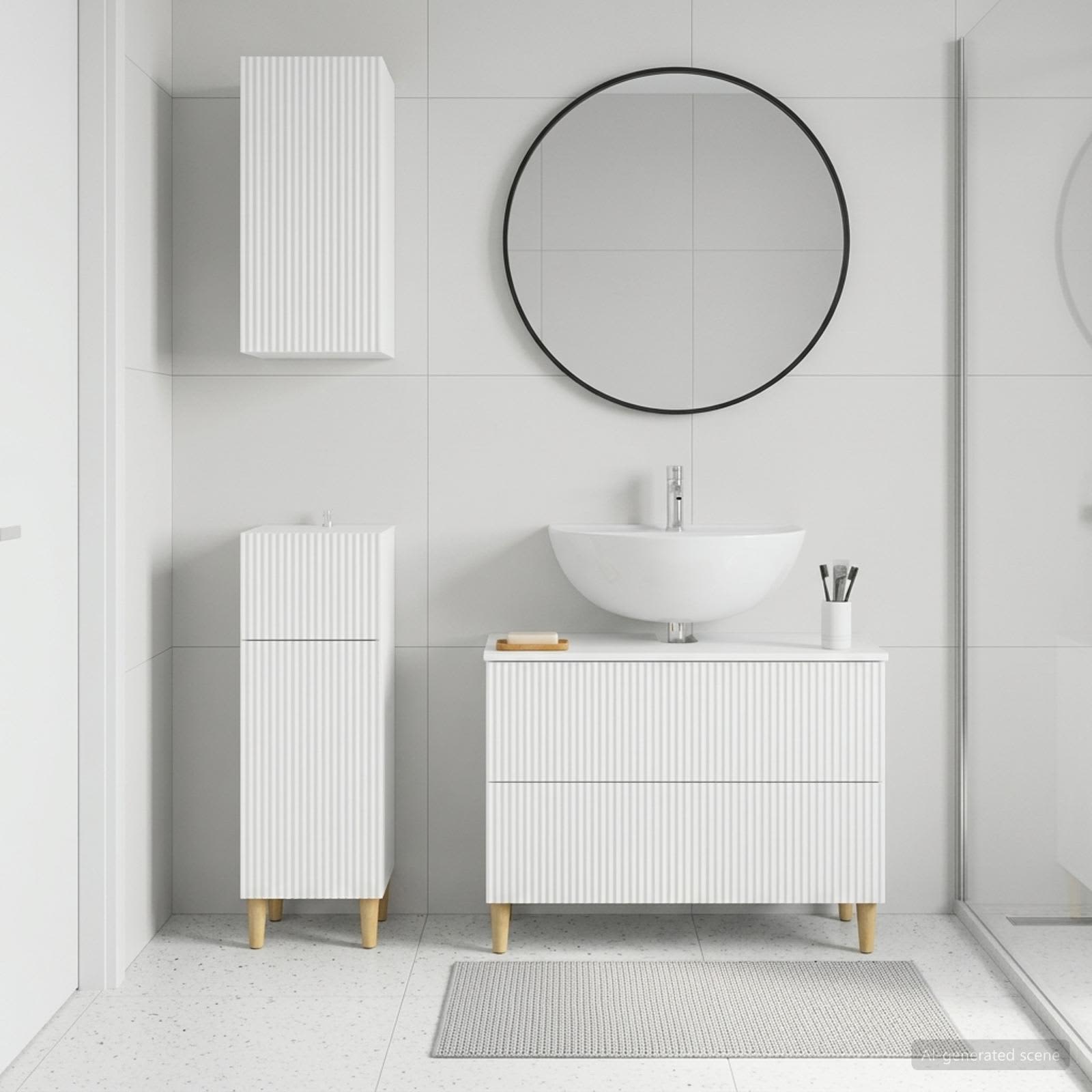 Bathroom Cabinet Set White Engineered Wood 30x31x80cm