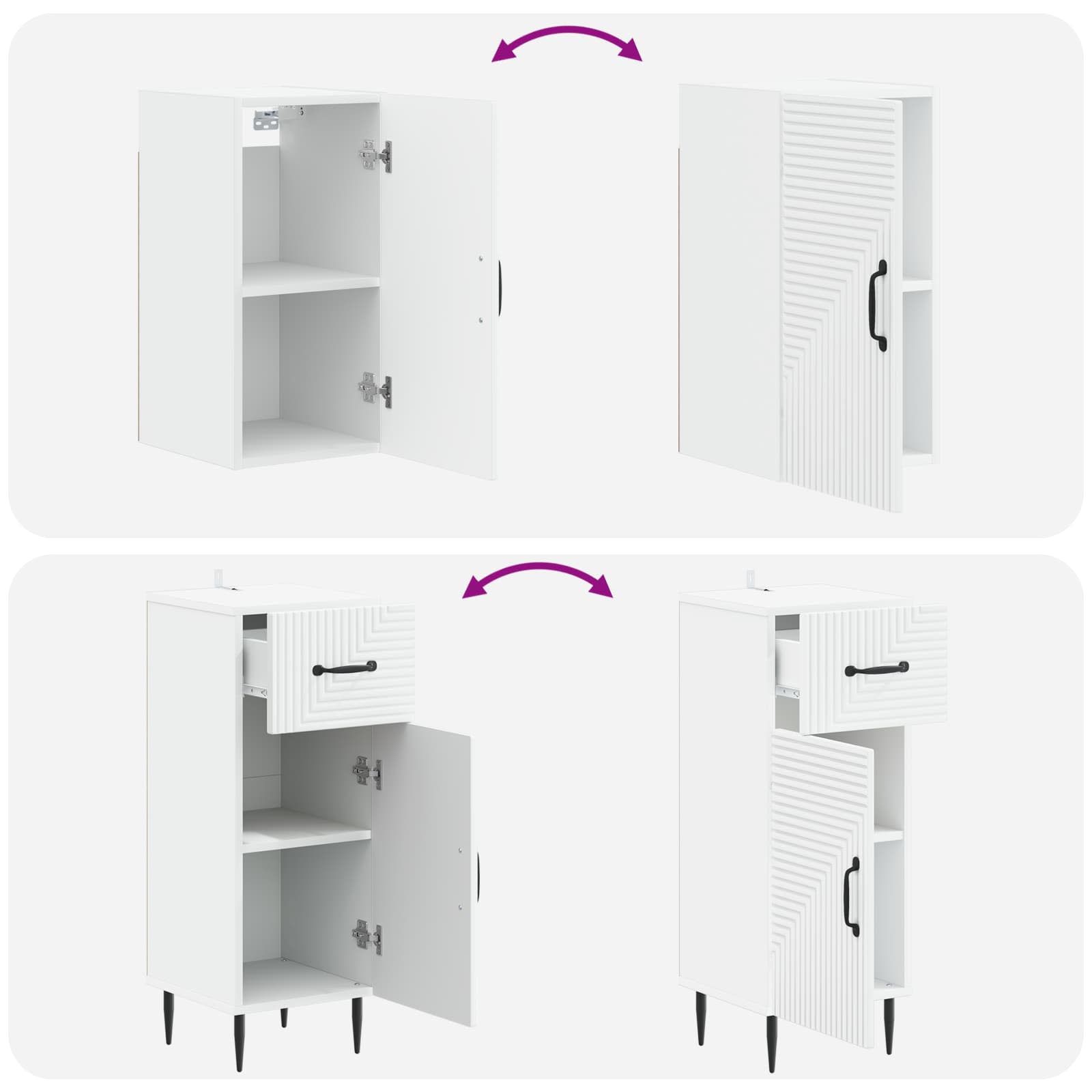 Bathroom Cabinet Set White Wood 30x31x190cm