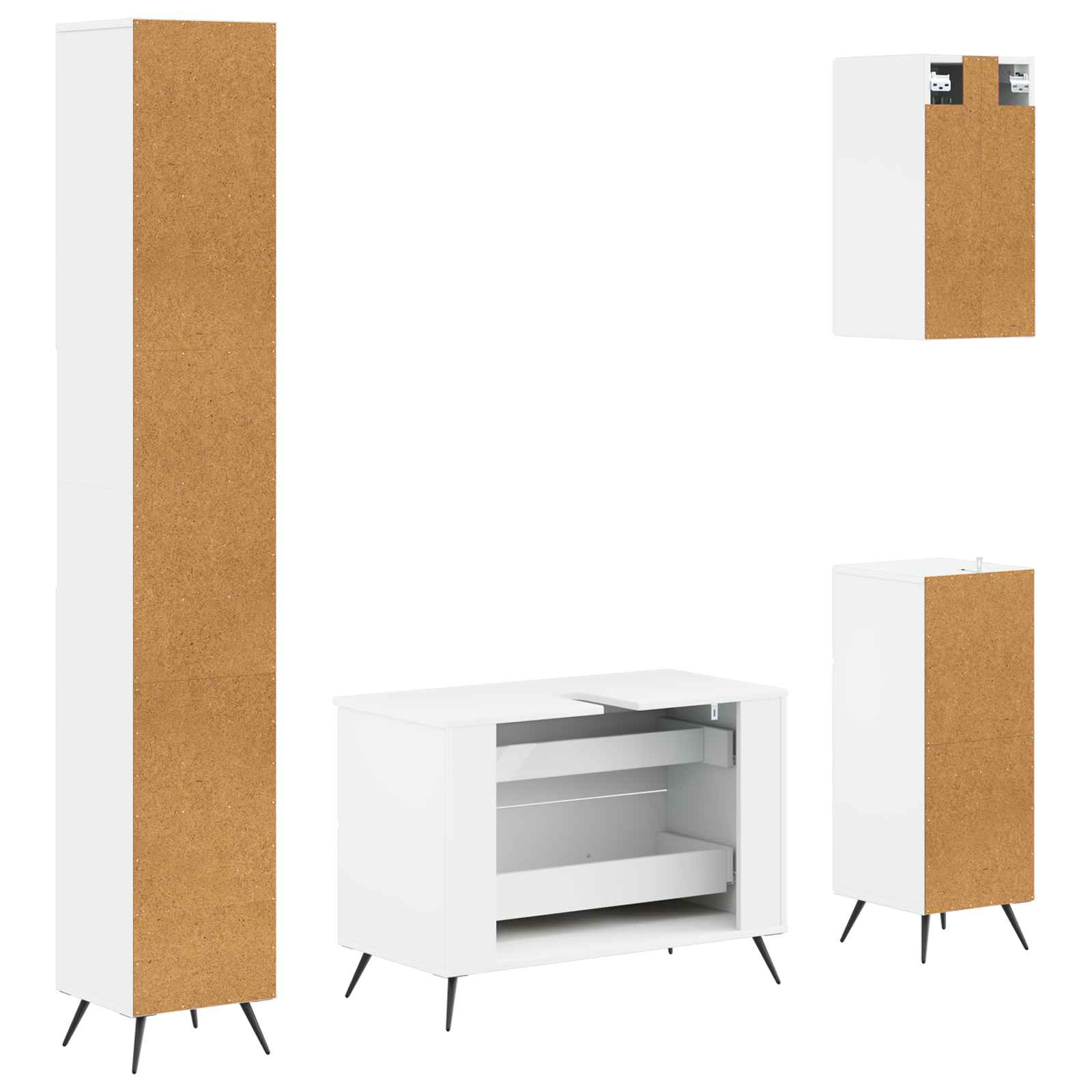 Bathroom Cabinet Set White Engineered Wood 30x31x190cm