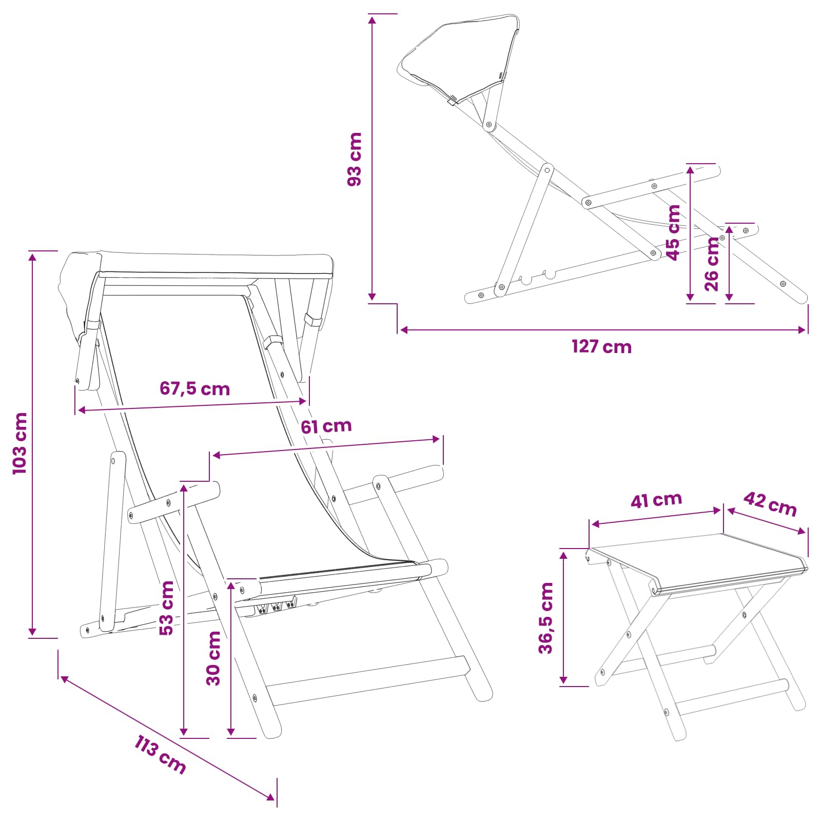 Eucalyptus Deck Chairs Set of 4 Reclining | Simpledeals