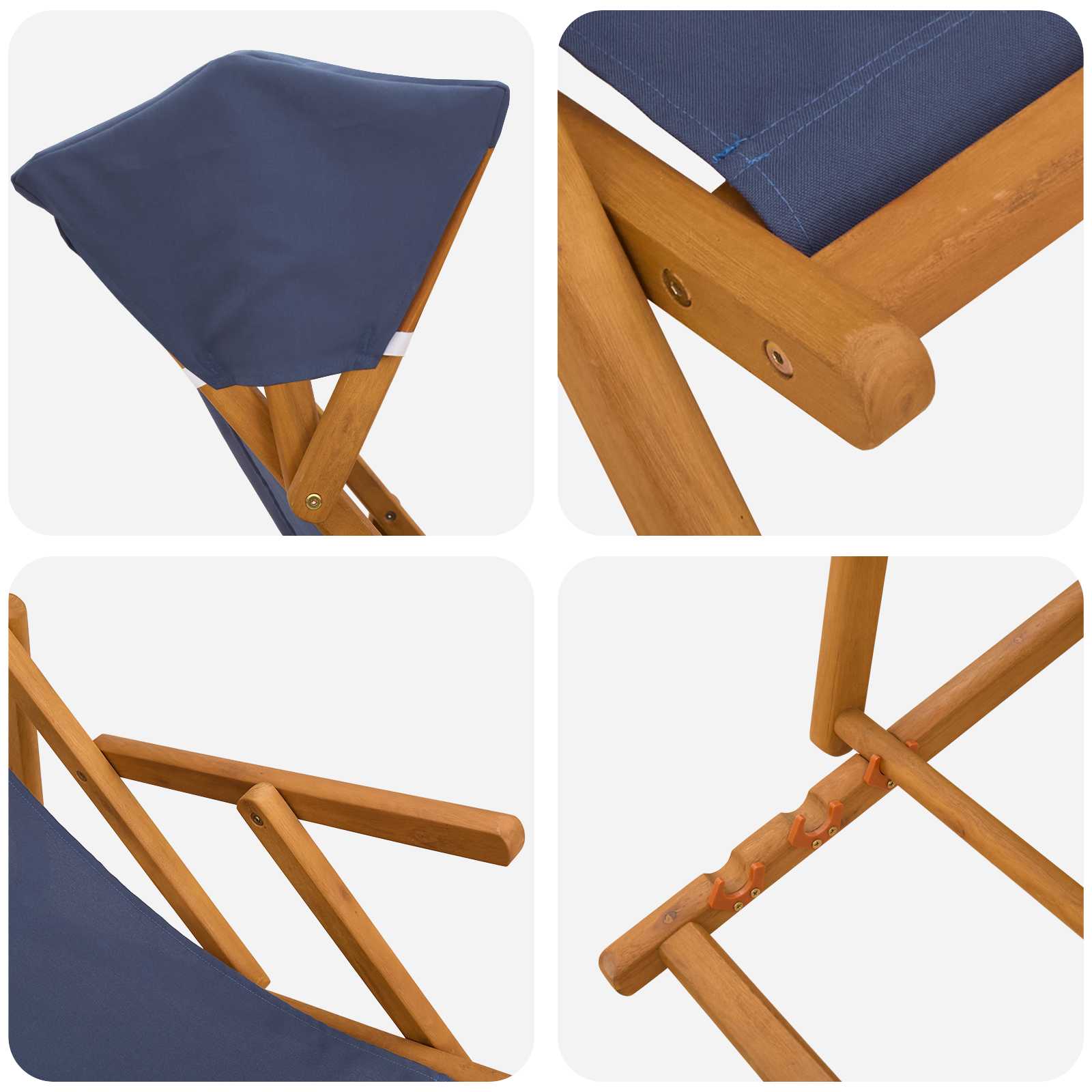 Reclining Deck Chair Solid Wood Blue 67.5x113x103cm