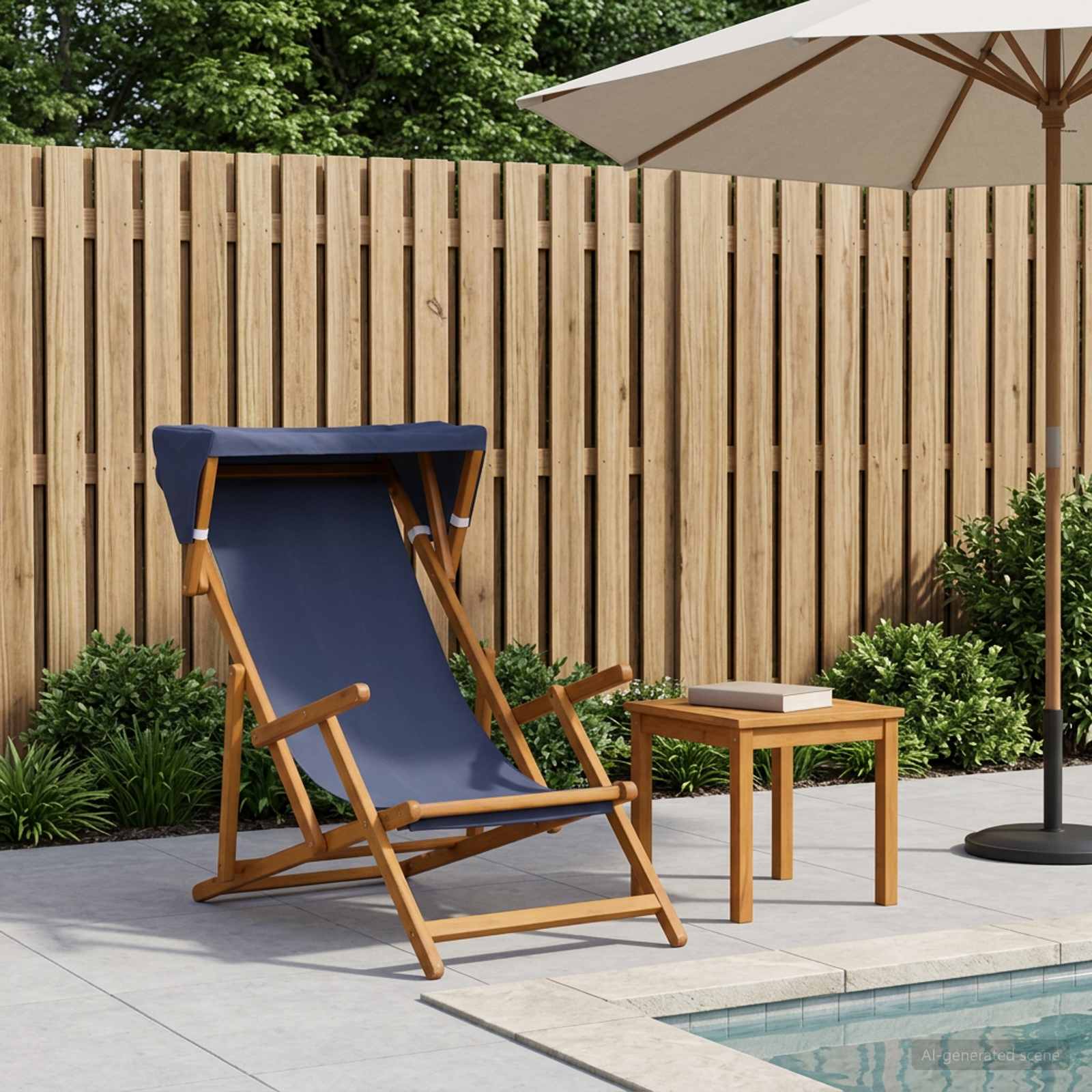Reclining Deck Chair Solid Wood Blue 67.5x113x103cm