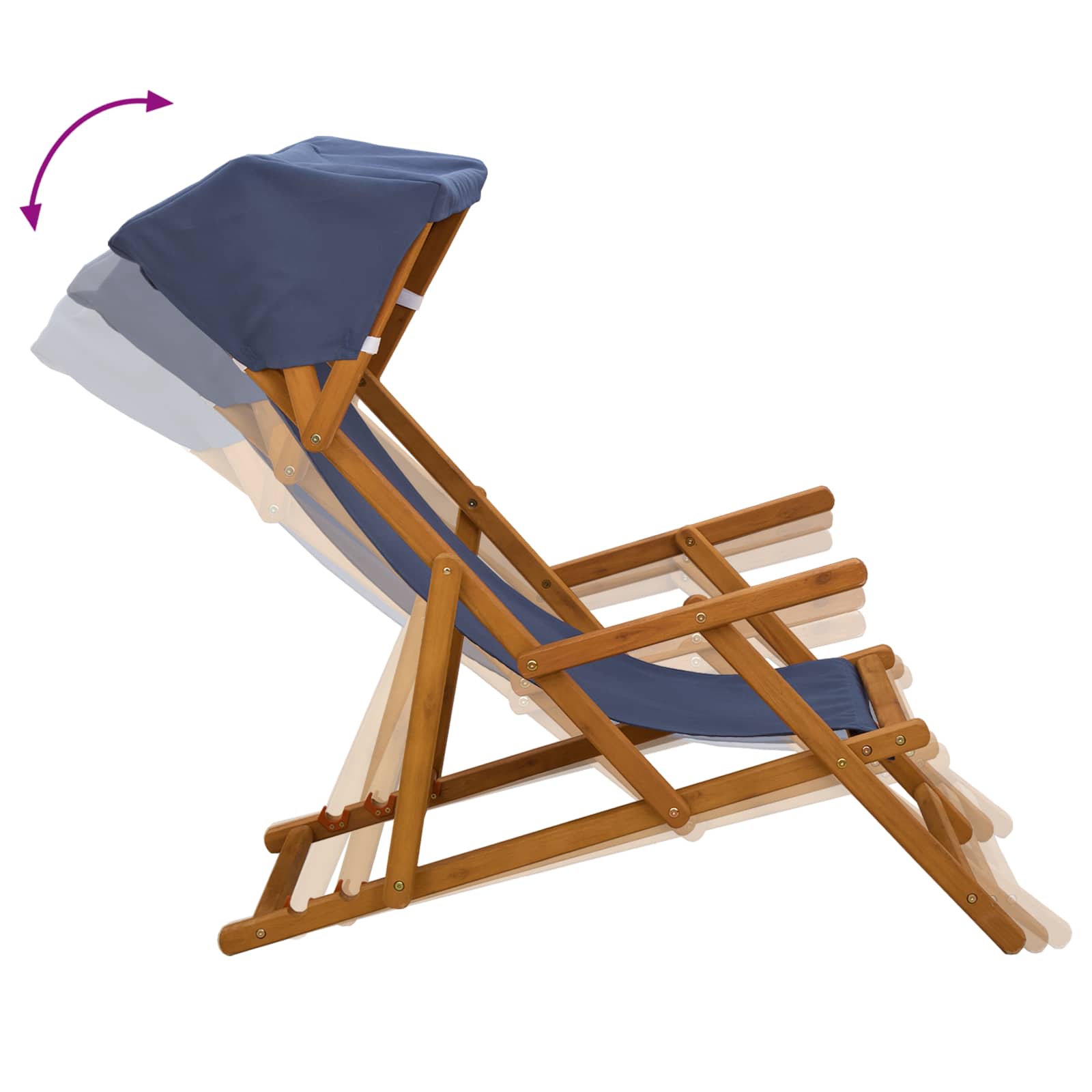 Reclining Deck Chair Solid Wood Blue 67.5x113x103cm