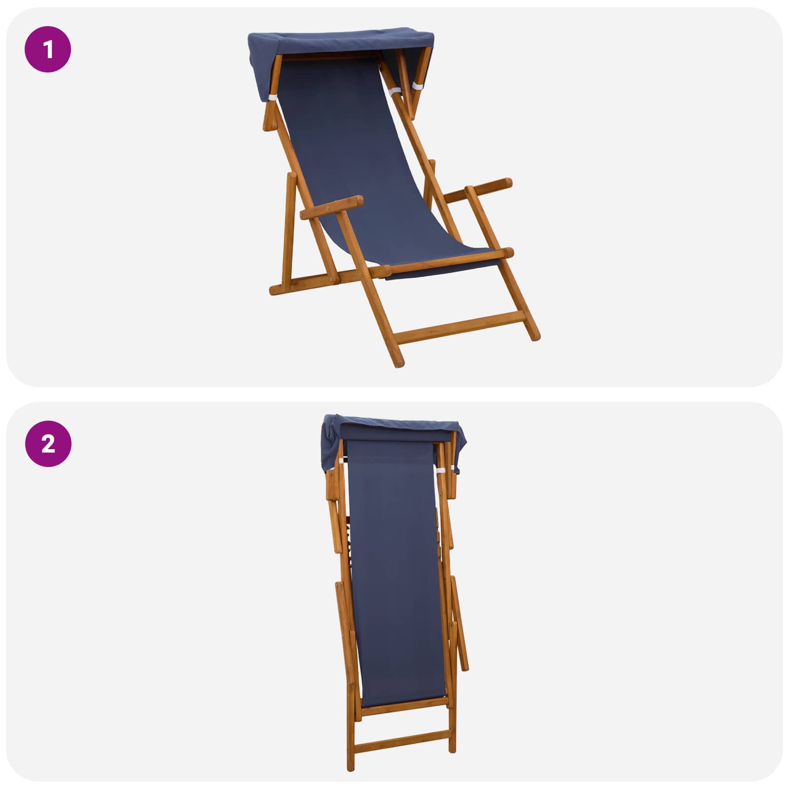 Reclining Deck Chair Solid Wood Blue 67.5x113x103cm