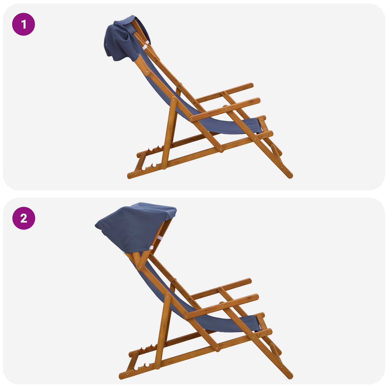 Reclining Deck Chair Solid Wood Blue 67.5x113x103cm