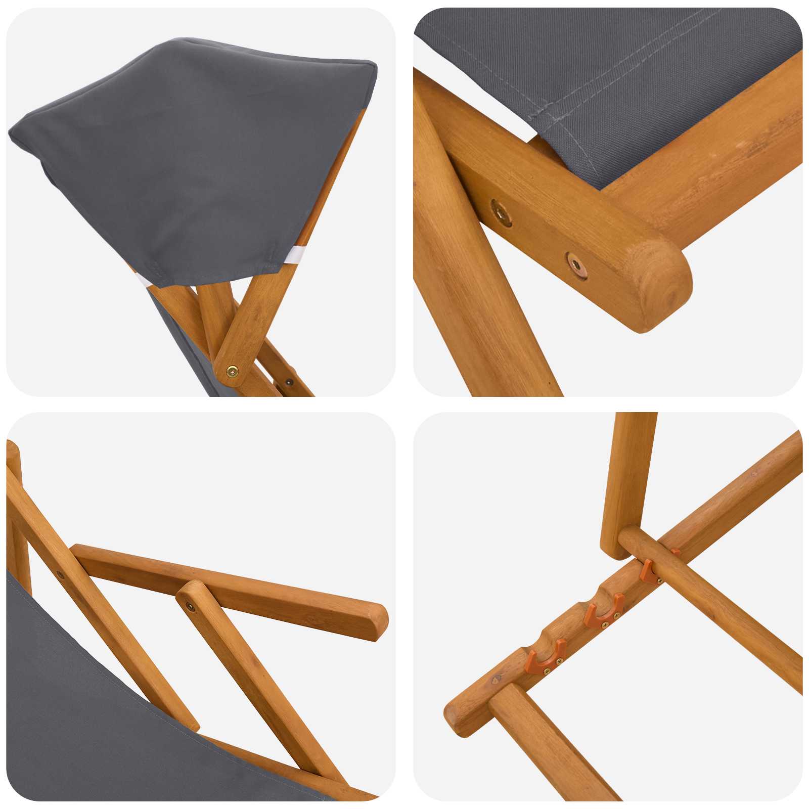 Grey Wooden Deck Chair 67.5x113x103cm