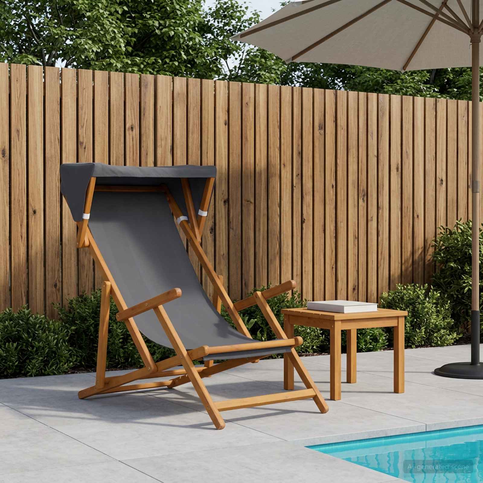Grey Wooden Deck Chair 67.5x113x103cm