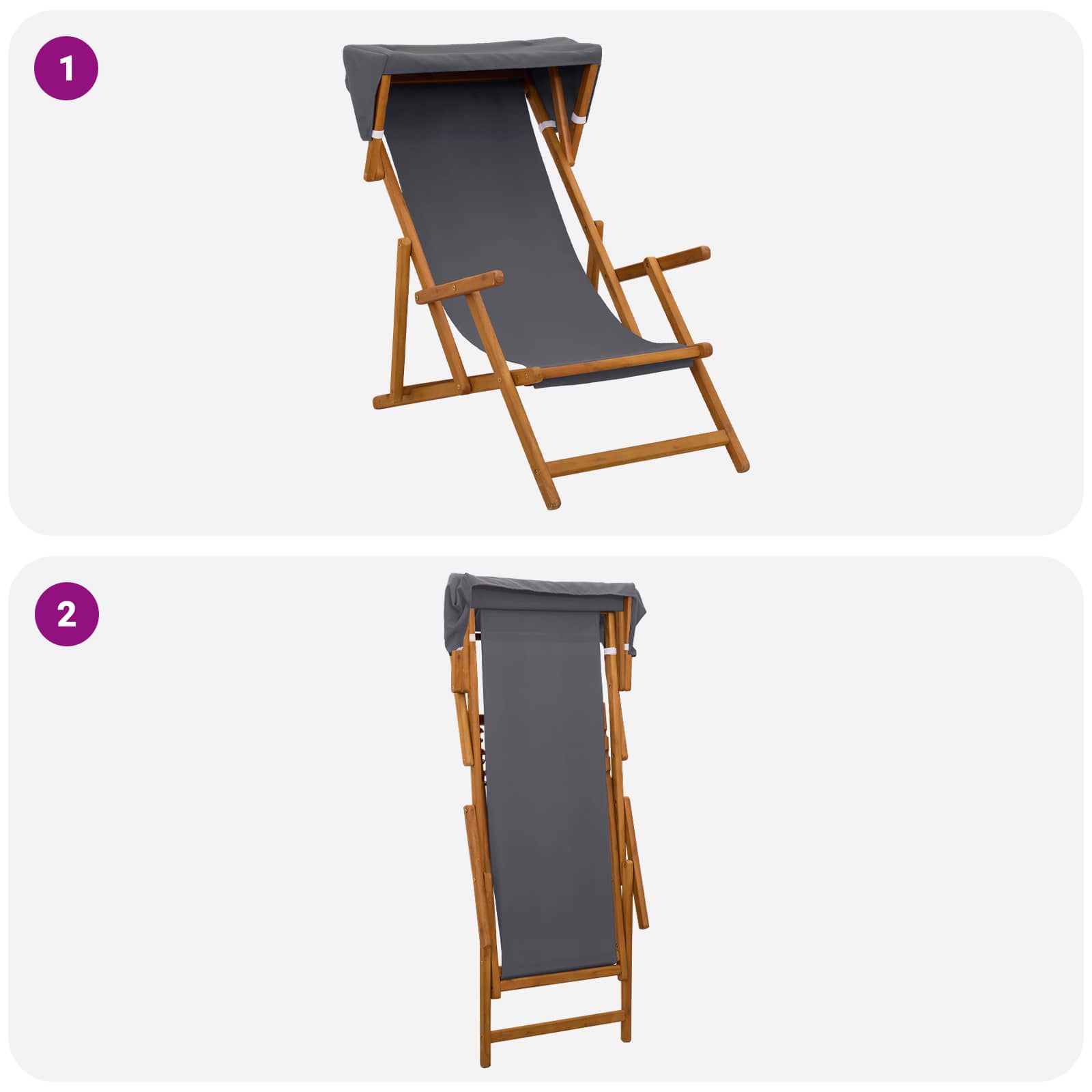 Grey Wooden Deck Chair 67.5x113x103cm