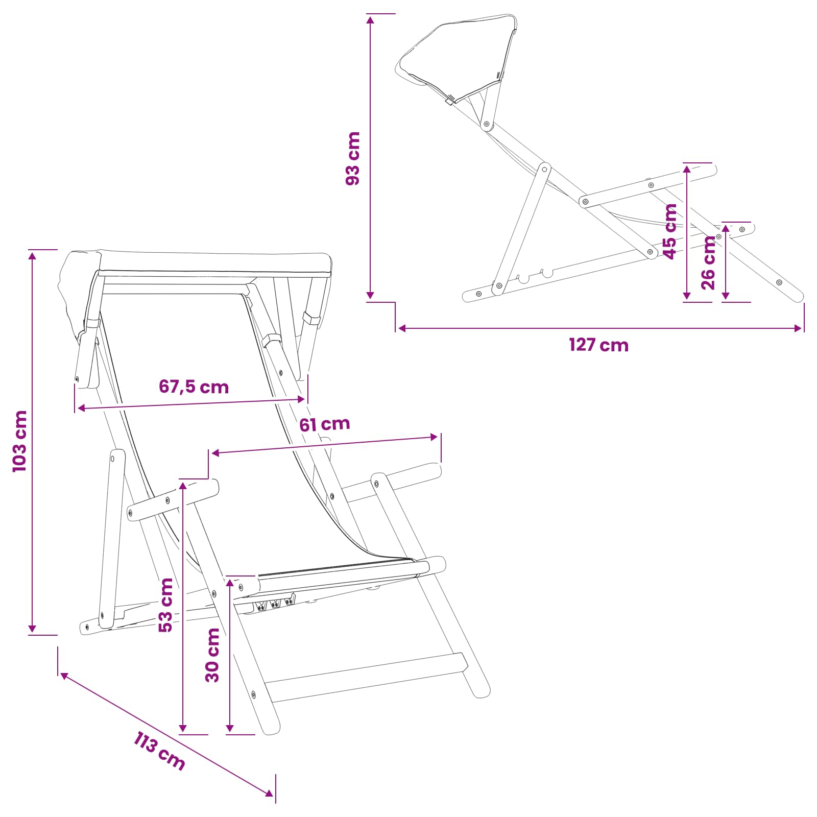 Outdoor Deck Chair 3 Position 67.5x113x103cm