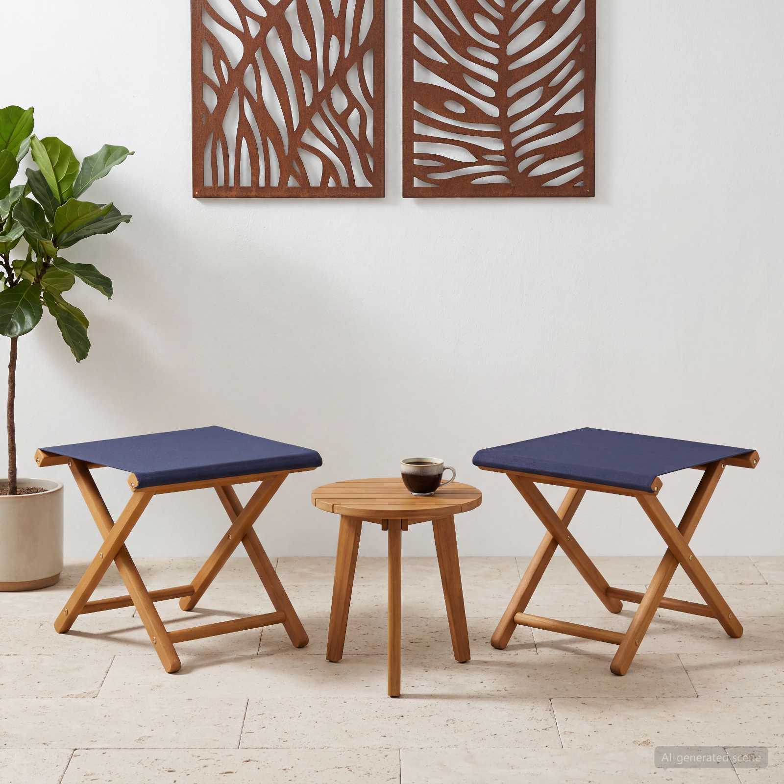 Outdoor Deck Chairs Blue Solid Wood 41x42x36.5cm