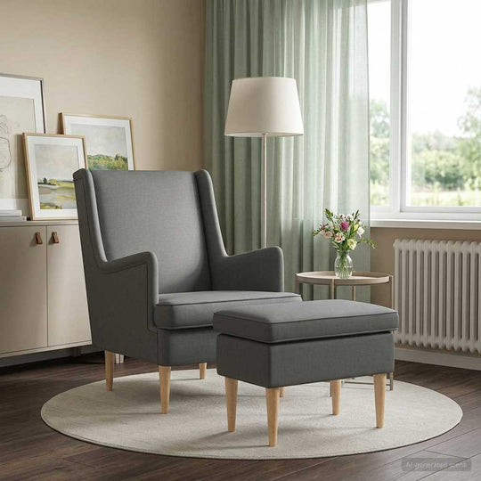 Armchair Foot Stool Dark Grey 60x79x90cm