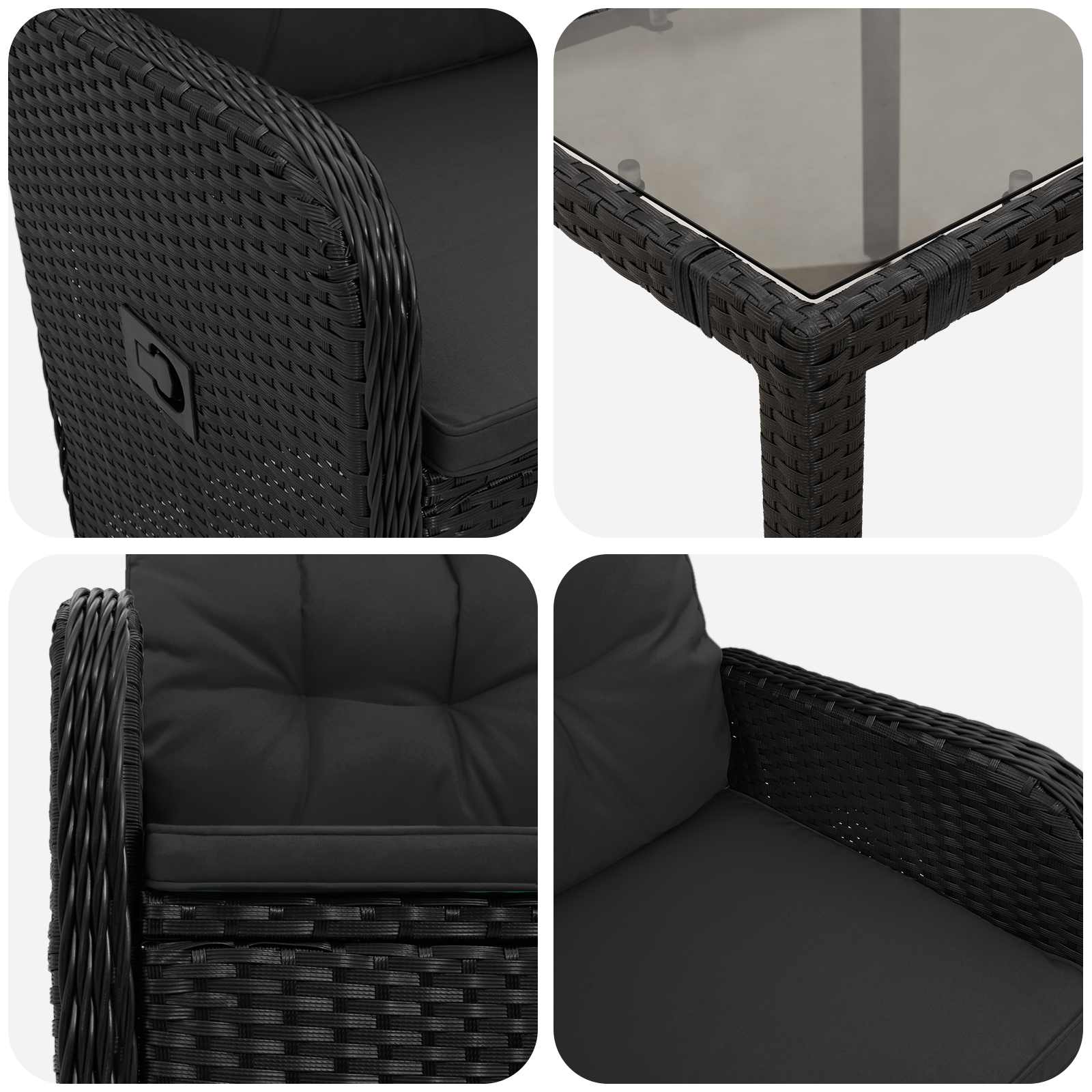 3 Piece Outdoor Dining Set Black Poly Rattan | Simpledeals