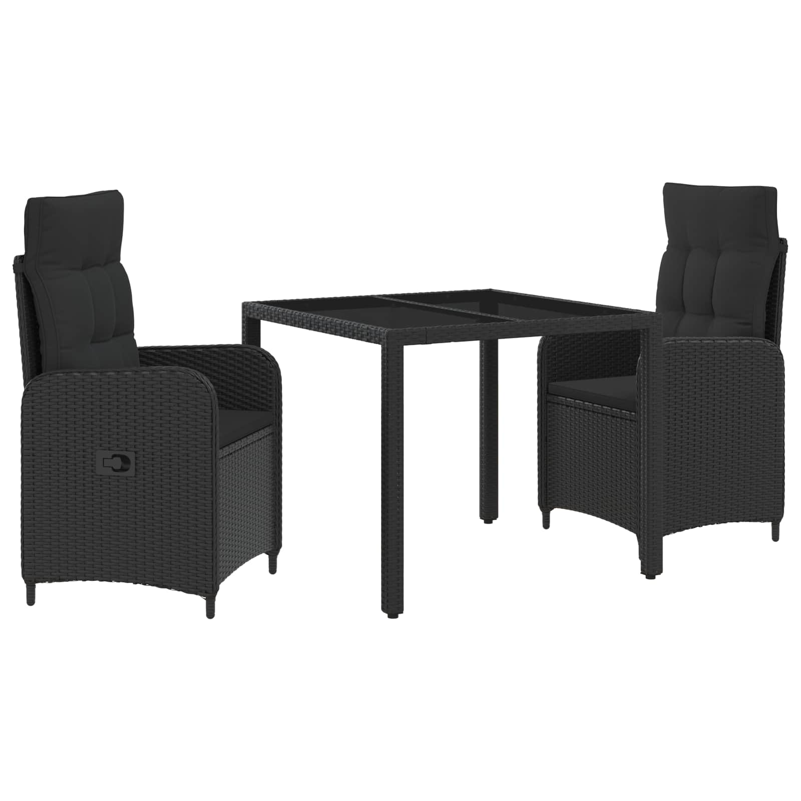 3 Piece Outdoor Dining Set Black Poly Rattan | Simpledeals