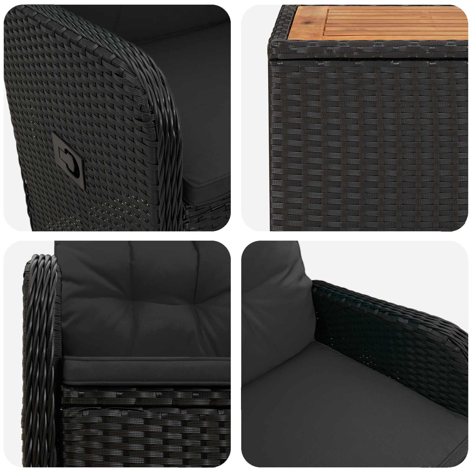 Garden Lounge Set Black Rattan 57x63x94cm