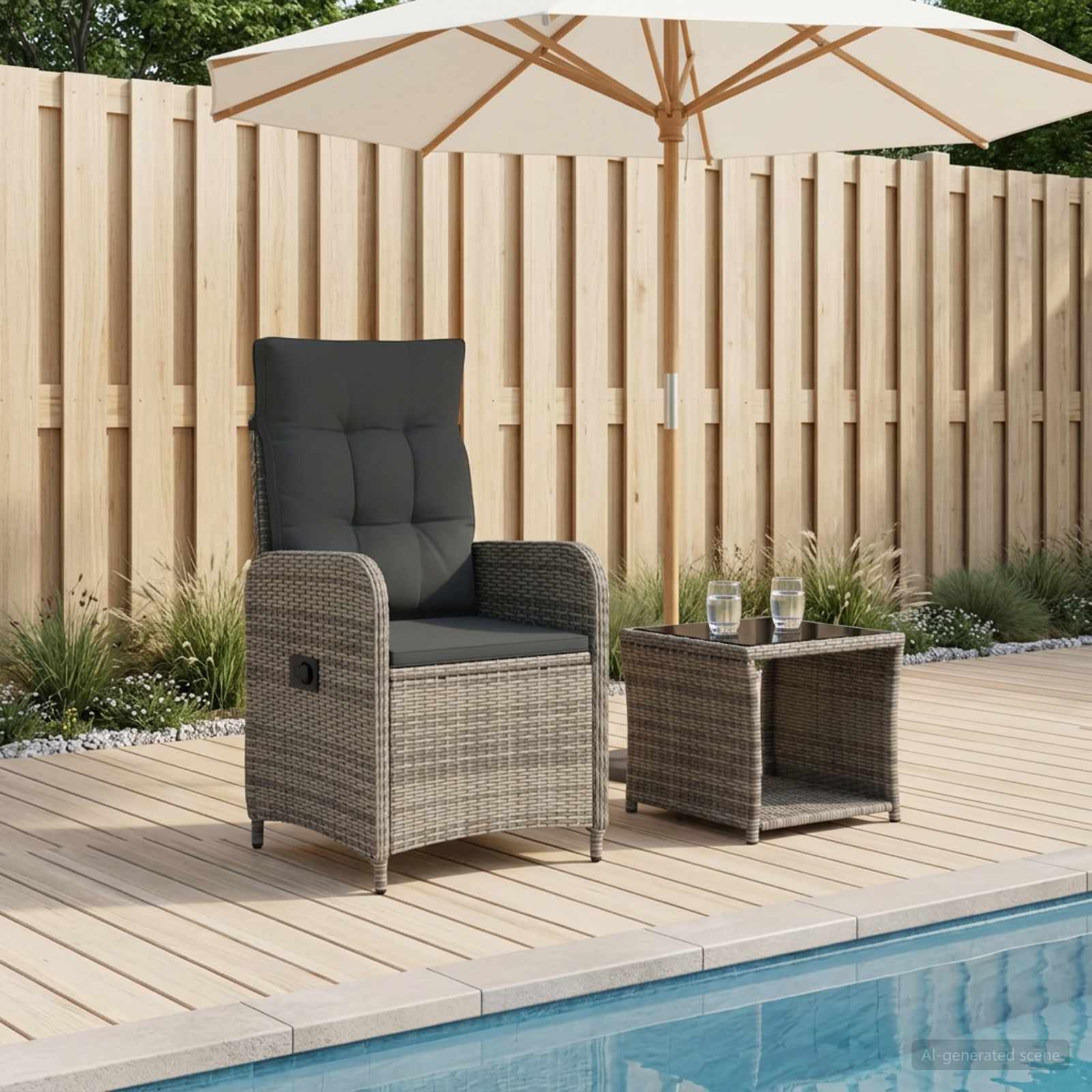 Grey Garden Lounge Set 2pc 57x63x94cm