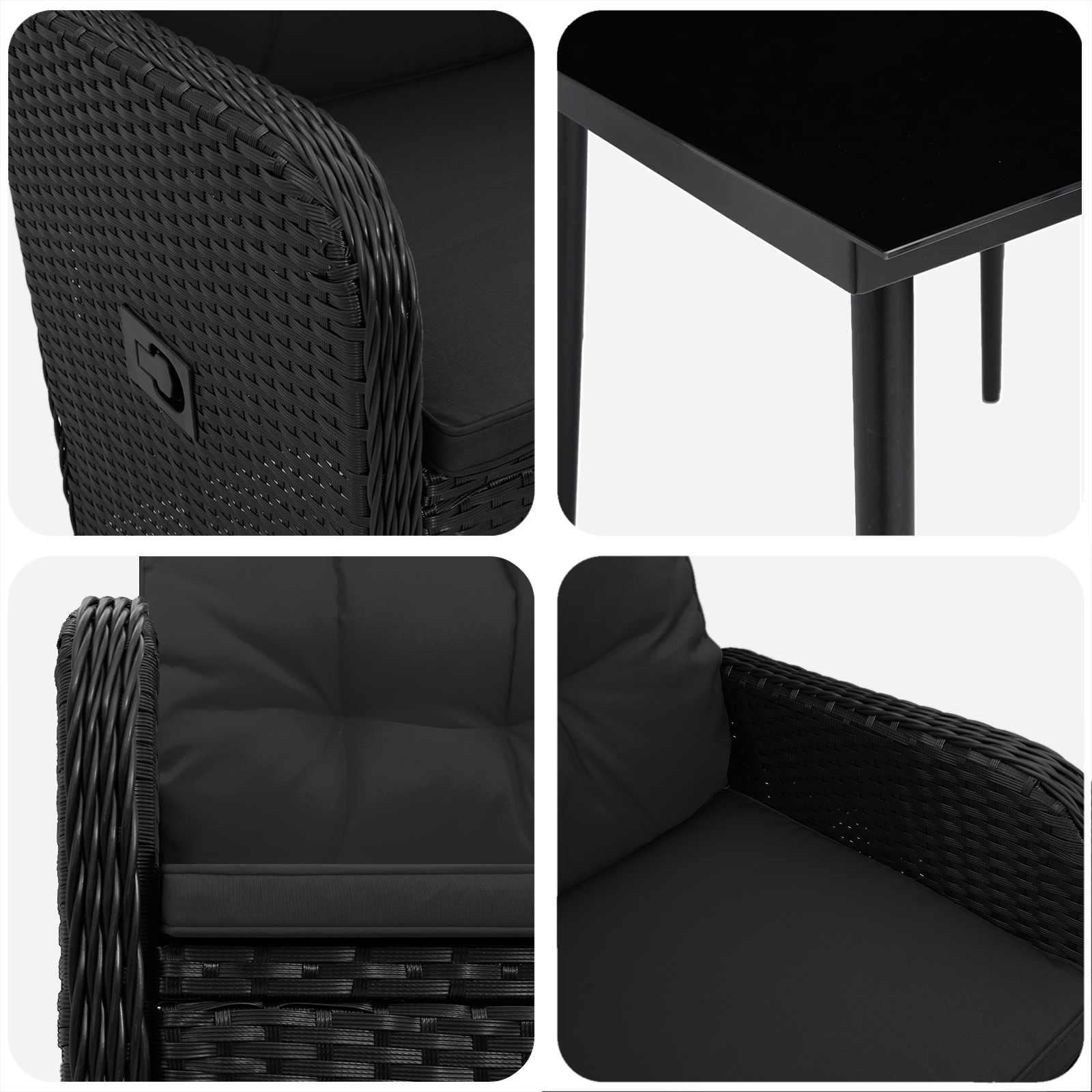 PE Rattan Sofa Table Set 3 Piece Black | Simpledeals