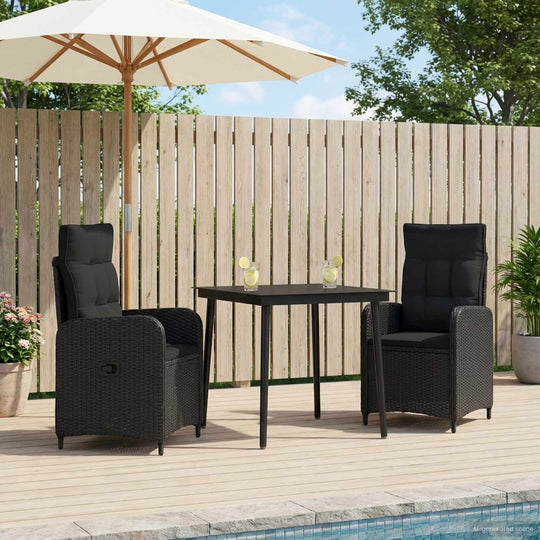 PE Rattan Sofa Table Set 3 Piece Black - Furniture > Furniture Sets